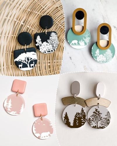 Puocaon Tree Clay Silk Screen - 6 Pcs Stencils for Polymer Jewelry, Forest Earrings Making, Pine Tree Design