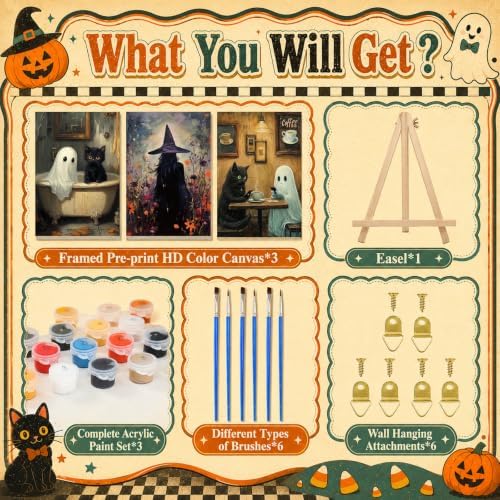 Halloween Paint by Numbers Kit for Adults Framed with Easel, 8x12 in
