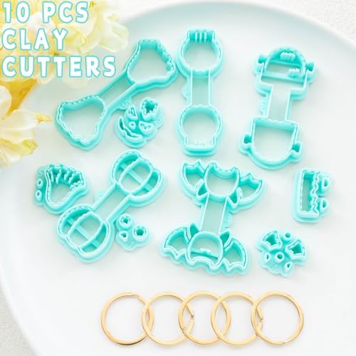 Tainsky Halloween Shapes Keychain Polymer Clay Cutter, 10 Shapes Fall Polymer Clay Keychain Cutters (A)