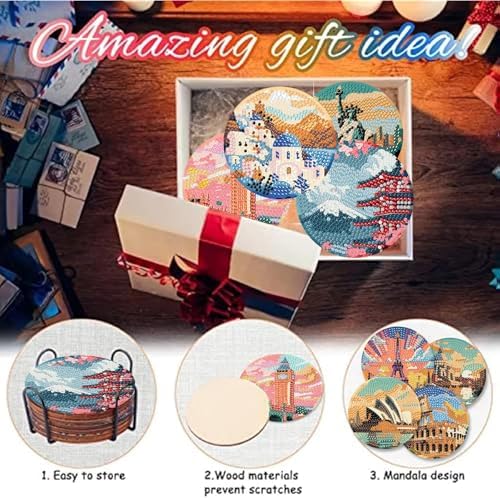 NEGEKFKX 8 Pcs Famous Buildings Diamond Art Painting Coasters Kits ﻿ ﻿