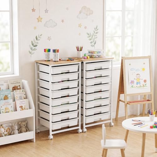LEHOM Rolling Storage Cart with 8 Drawers, Utility Cart on Lockable Wheels