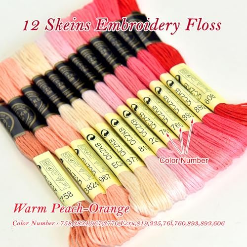 Premium Rainbow Color Embroidery Floss - Cross Stitch Threads - Friendship Bracelets Floss - Crafts Floss - 12 Skeins Per Pack Embroidery Floss,Warm Peach-Orange