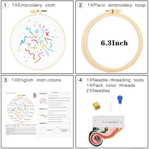 Beginners Embroidery Stitch Practice Kits, Easy Hand Embroidery Starters Kit for Beginners Adults, Stamped Cross Stitch Kits DIY Needlepoint Kits for Beginners Adults, Embroidery Hoop & Video Tutorial