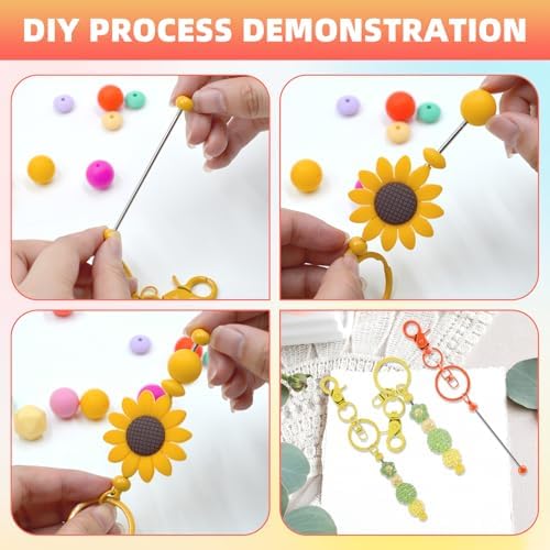 48 Pcs Beadable Keychains Bars bulk - 24 Candy DIY Metal Beaded Keychain Making Kit + 24 Bags Included, Bead Keychain Supplies,Blank Key Chain, Perfect for Women, Men, Mother's Day, Birthday Gift