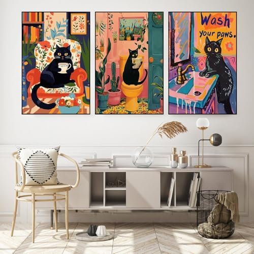 Axquilon 3 Packs Black Cat Framed Paint by Numbers Kit for Adults 8x10in