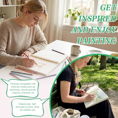 5.5×8.5In Sketch Book for Kids, 100gsm Spiral Sketchbook for Drawing, Green | 90 Sheets Acid-Free Drawing Paper with Pencils, Tear-Out Pages, for Drawing & Sketching, idea for Back-to-School Gifts
