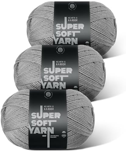 Acrylic Yarn for Crocheting & Knitting – Soft Crochet Yarn for Crocheting, 3 Pack of 370 Yards, Perfect for Crafts & Amigurumi, Medium Worsted Weight 4, Grey