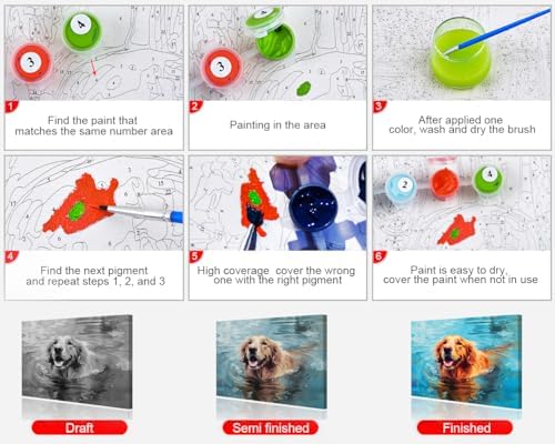 TUMOVO Paint by Number for Adults on Canvas - Puppy and Dog DIY Craft Kit - Animal-Themed Adult Paint-by-Number - 16x20 Inch (Framed)