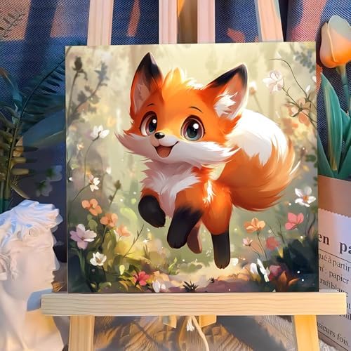 Reivworl Fox Paint by Numbers Kit for Kids with Frame 8×8 inch