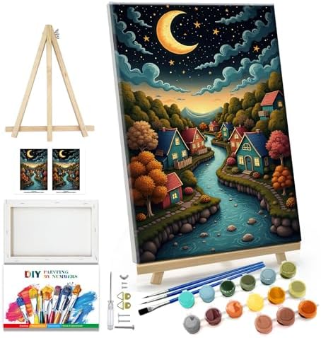 JOOZ Landscape Paint by Numbers Kit for Adults with Frame, 8x12 Inch