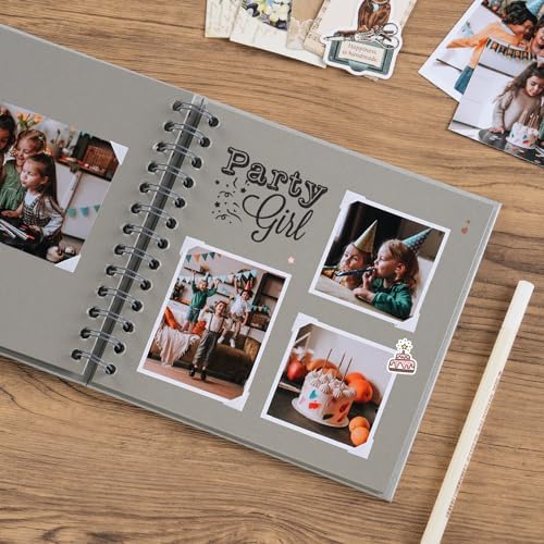potricher 7 x 7 Inch Small DIY Scrapbook Photo Album 40 Pages, Gray | Thick Kraft Paper Scrap Book Photo Albums, Memory Book for Wedding, Anniversary, Baby, Family, Travel, DIY Projects