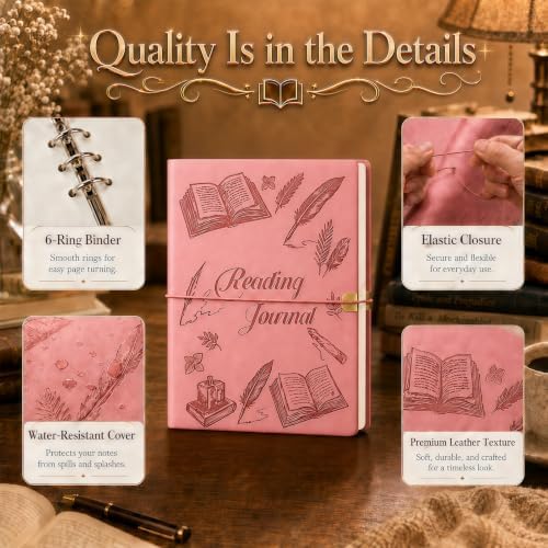 Reading Journal for Book Tracking PU Leather Book Journal (Pink)