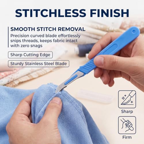 Mudder 10 Pcs Seam Rippers for Sewing Razor Stitch Thread Cutter with Protective Case Bulk Blue Stitch Remover Tool for Sewing Crafting Embroidery Picking Threads Opening Buttonholes (Two Size)