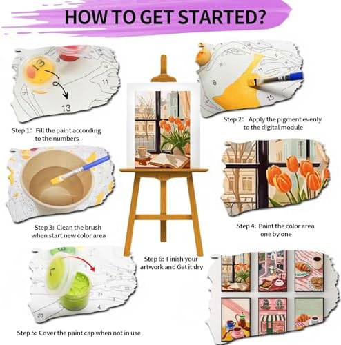 YALKIN 6 Packs Paint by Number Kits for Adults Beginners, DIY Acrylic Painting by Number Kits on Canvas Without Frame, Adults Paint by Number for Home Wall Decor Gifts 25x35CM/9.8x13.8IN