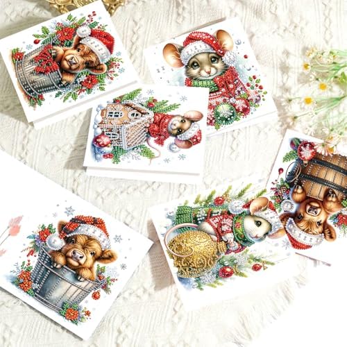 LazyFold 6 Pcs Diamond Art Painting Greeting Cards Kits, DIY Christmas Theme Handmade Festival Greeting Cards with Envelopes Diamond Art Crafts Birthday Cards Creative Gift