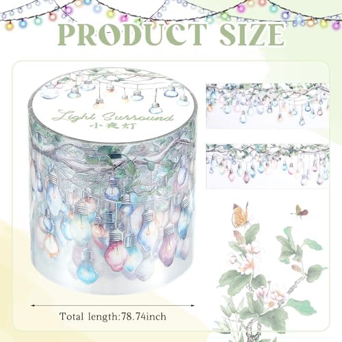 Gilprop Lighting Washi Tape Set, 5 Rolls Clear PET Decorative Tape, Fairy Light Laser Bulb Aesthetic Stickers for Journal, Scrapbook, Planner Decoration DIY Art Craft, 50mm Wide x 78.74 Inch Long/roll