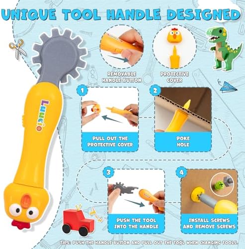 196 PCS Cardboard Cutter for Kids, Reusable Safe Cardboard Tools for Kids with Box, Gloves, Screws, Connectors, Screwdrivers, Saws, Educational Toys for 5 6 7 8 Year Old, Birthday Gift for Boys Girls
