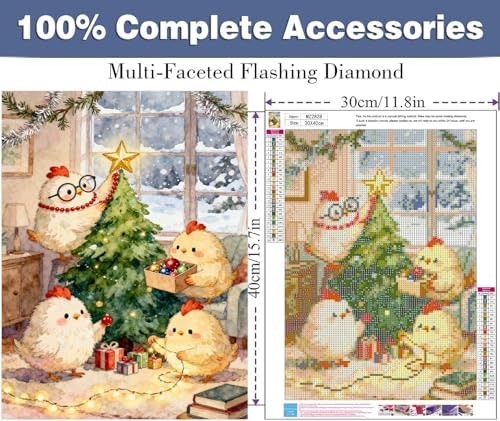 ijbnhd Christmas Tree Diamond Art Kits for Adults, 5D Chickens 12x16inch