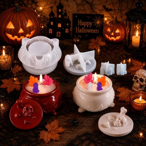 Halloween Resin Jar Molds Set, Witch Cauldron with 2 Crystal Molds