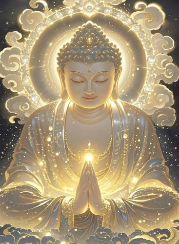 GOUOYANA Buddha Diamond Painting Kits for Adults Beginners, Buddhism Diamond Art Kits, 5D DIY Full Round Drill Religious Paint with Diamond Pictures Gem Art, Home Wall Decor 12 x 16 Inch