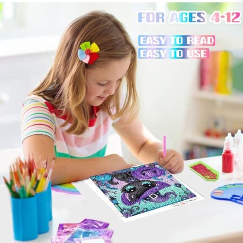 Cat Diamond Art Painting Kits for Kids with Frame Ages 4-8-12 (7x7 inch)