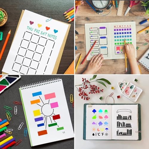 36 Pieces Journal Stencils for Bullet Dot Journaling Notebook Scrapbook, 4 x 7 Inch Planner Stencil DIY Drawing Templates Accessories Supplies Kit for Planners Cards Decorations (Journal)