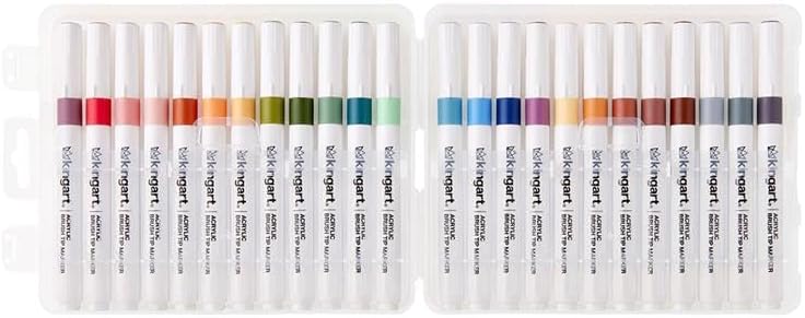 KINGART 24-Piece Earth Tone Acrylic Paint Brush Tip Marker Set – Flexible Fiber Brush Tips – Smooth Opaque Water-Based Ink for Nature Illustration and DIY Crafts – 24 Unique Earth Tone Colors