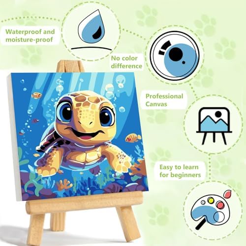 Reivworl Sea Turtles Paint by Numbers Kit for Kids with Frame 8×8 inch