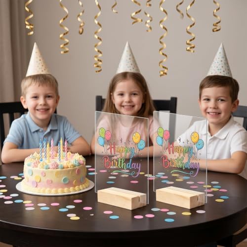 Bercoor 5 Pack 4x6 Inch Blank Clear Acrylic Sign with Wooden Stands, Rectangle Top Acrylic Sheet, DIY Acrylic Rectangle Table Numbers for DIY Name Card Gifts Event Party Sign Decoration