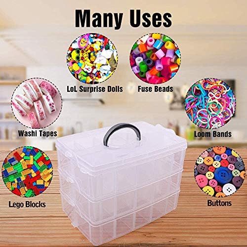 Bead Organizer 3 Tier 30 grid Stackable Craft Tackle Storage Container | Stackable 3-Tier Design, 30 Compartments, for Beads Washi Tape Toys Jewelry Beauty and Sewing Supplies