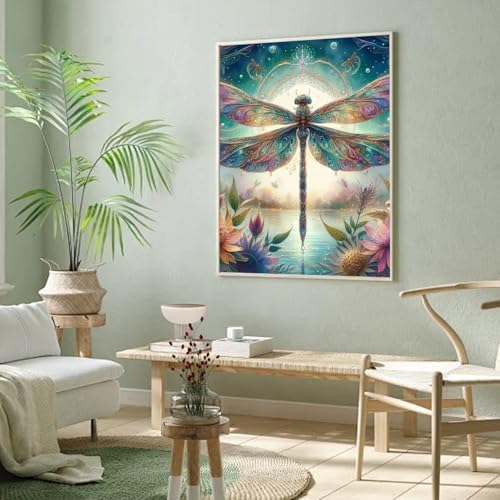 AIBOERL Diamond Art Kits for Adults,Dragonfly Diamond Painting Wall Decor | Round Drill Dragonfly Diamond Painting for Beginners DIY Rhinestone 5D Diamond dots(Gemstone Craft)Wall Art Gift 12x16IN