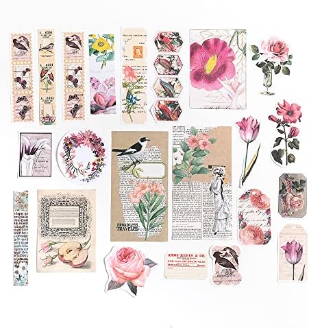 Alideco 200pcs Vintage Scrapbook Supplies Kit Kawaii Mushrooms, Flowers Scrapbooking Paper Washi Bullet Journals Planners Collage Album Aesthetic Cottagecore