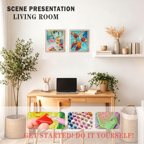 XUNLURY Summer Cocktail Diamond Art Kits 2 Pcs, Colorful Fruit Cocktail Party Diamond Painting Kits for Adults Beginners, Full Drill Diamonds Dots for Home Decor, 9.8x11.8 Inch
