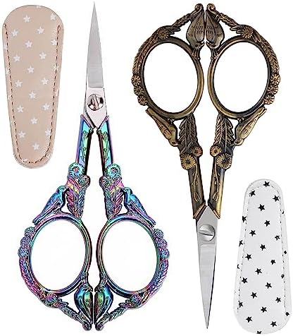 Crochet Scissors with Cover – Vintage Small Embroidery Scissors, Sharp Sewing Scissors for Yarn Thread Craft Needlework, Pretty Gift for Crocheter Quilter, 4.6 Inch 2 Pack