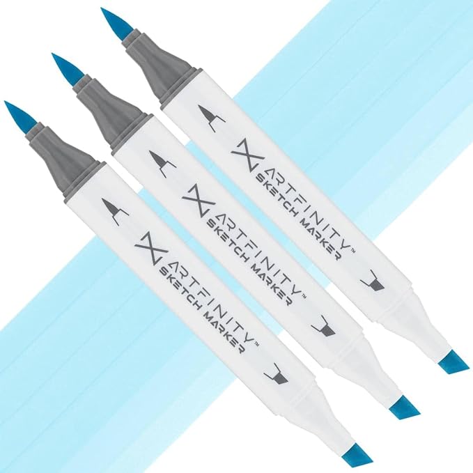 Artfinity Sketch Markers - Set of 3 - Cool Candy Blue B3-2, Vibrant, Professional, Dye-Based Alcohol Markers for Artists, Drawing, Travel, & More