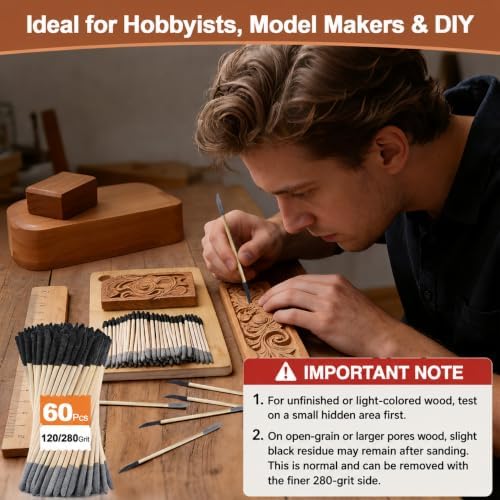 Sanding Sticks 60PCS, 120/280 Grit for Plastic Models, Wood & Resin | 5.4" x 0.2", Double-Ended Sanding Tool, Flat Round Pointed Tips, Model Kit Detailing, 3D Print Finishing, DIY, Precision Work