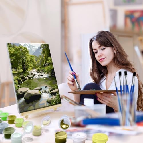 JOOZ 4 Pack Paint by Numbers Kit for Adults with Frame Mountain Landscape Paint by Number with Easel DIY Forest Adult Paint by Number Kits Moon Lake Oil Painting Kits for Home Wall Decor 8x12 Inch