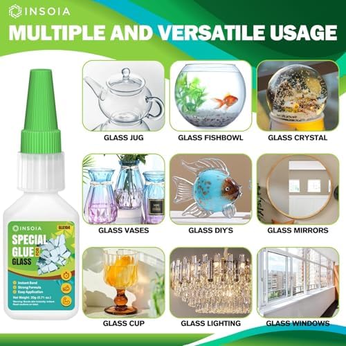 INSOIA Super Glass Glue Clear, 20g, Strong Bond, with Precision Tips
