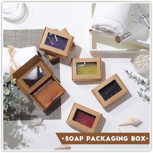 Zonon 30 Pcs Mini Kraft Soap Boxes with Window Homemade,Brown
