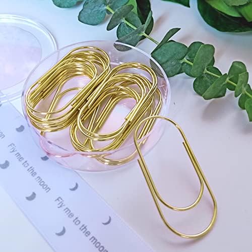 Gold Jumbo Big Paper Clips, 20pcs Oversized Gold Paperclips 50mm/2 inch Non Skid Smooth Finish Steel Wire Office Supply Accessories