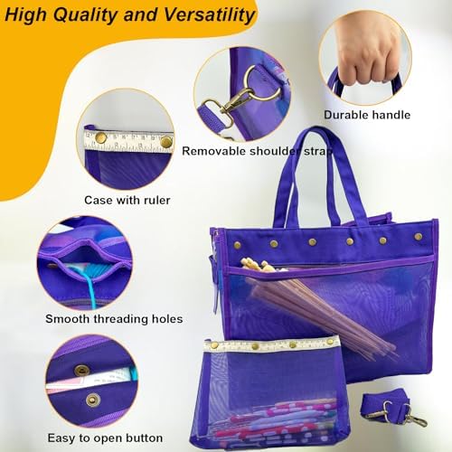 Knitting Bag Large Yarn Storage Organizer,Yarn Bags for Crocheting,Crochet Storage Bags for Crochet Hooks,Knitting Needles,Knit Bags Ideal Knitting & Crochet Gift(Purple)