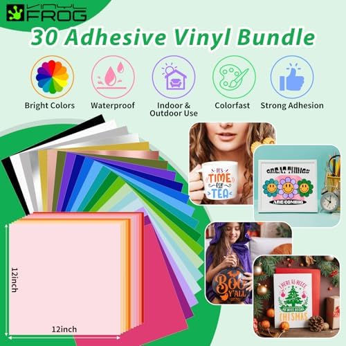 VINYL FROG 60PCS Accessories Bundle for Cricut Maker and All Explore Air, Ultimate Tools with Permanent Adhesive Vinyl, HTV Vinyl, Cutting Mat, Weeding Tools, Scrape