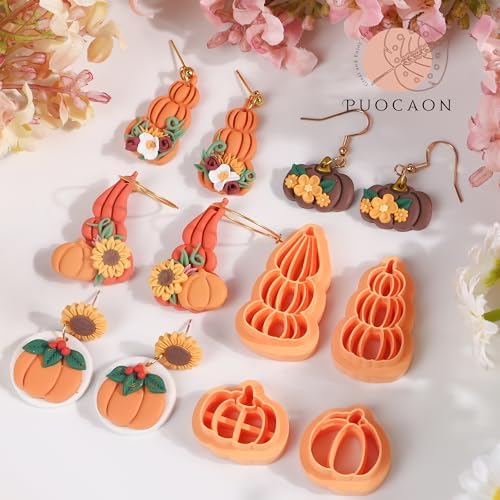 Puocaon Pumpkin Polymer Clay Cutters - 9 Pc Fall Earrings Clay Cutters for Jewelry, Thanksgiving