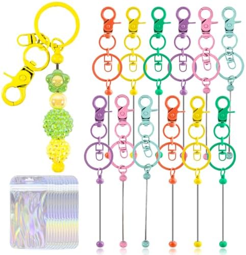 48 Pcs Beadable Keychains Bars bulk - 24 Candy DIY Metal Beaded Keychain Making Kit + 24 Bags Included, Bead Keychain Supplies,Blank Key Chain, Perfect for Women, Men, Mother's Day, Birthday Gift