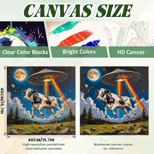 ICYANART UFO Paint by Numbers Kit for Adults, Funny Paint by Number Kits | UFO Paint by Number for Adults Beginners, Acrylic Cow Painting by Numbers, Easy Number Painting for Gifts and Decor 16x20 In