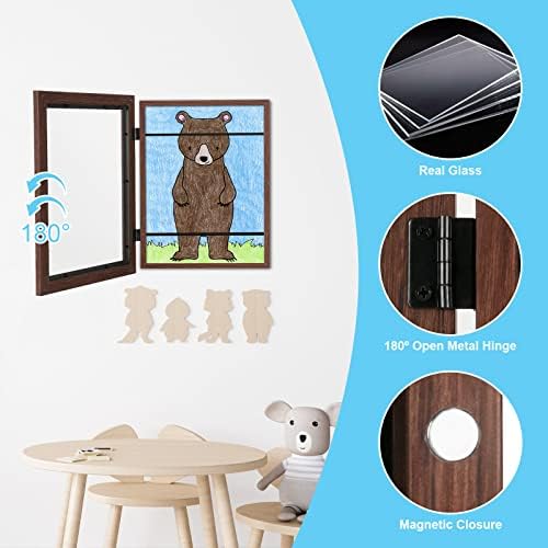 [2Pack] Kids Art Frames, 9x12 Front Opening Kids Artwork Frames Changeable, Brown Artwork Display Storage Frame for Wall, Holds 50 Pcs, for 3D Picture, Crafts, Children Drawing, Hanging Art, Portfolio