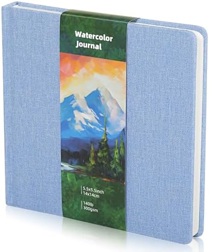 5.5in Watercolor Sketchbook Journal Square Watercolor Notebook Light Blue