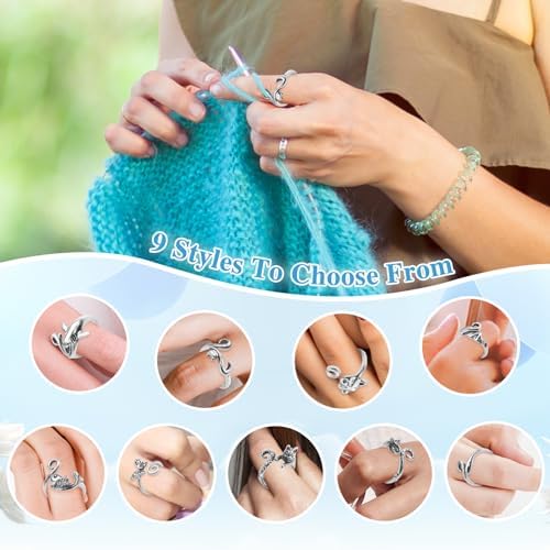LIQALU 9 Pcs Crochet Rings Adjustable Animal Tension Rings Yarn Guide Tools