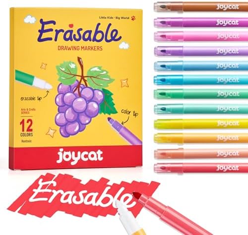 JoyCat 12-Color Erasable Markers for Kids, Dual Tip Magic Pens for Paper