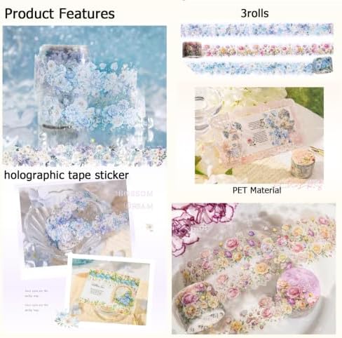 PET Tape Stickers for Journaling Supplies,Flower Scrapbook Stickers for DIY